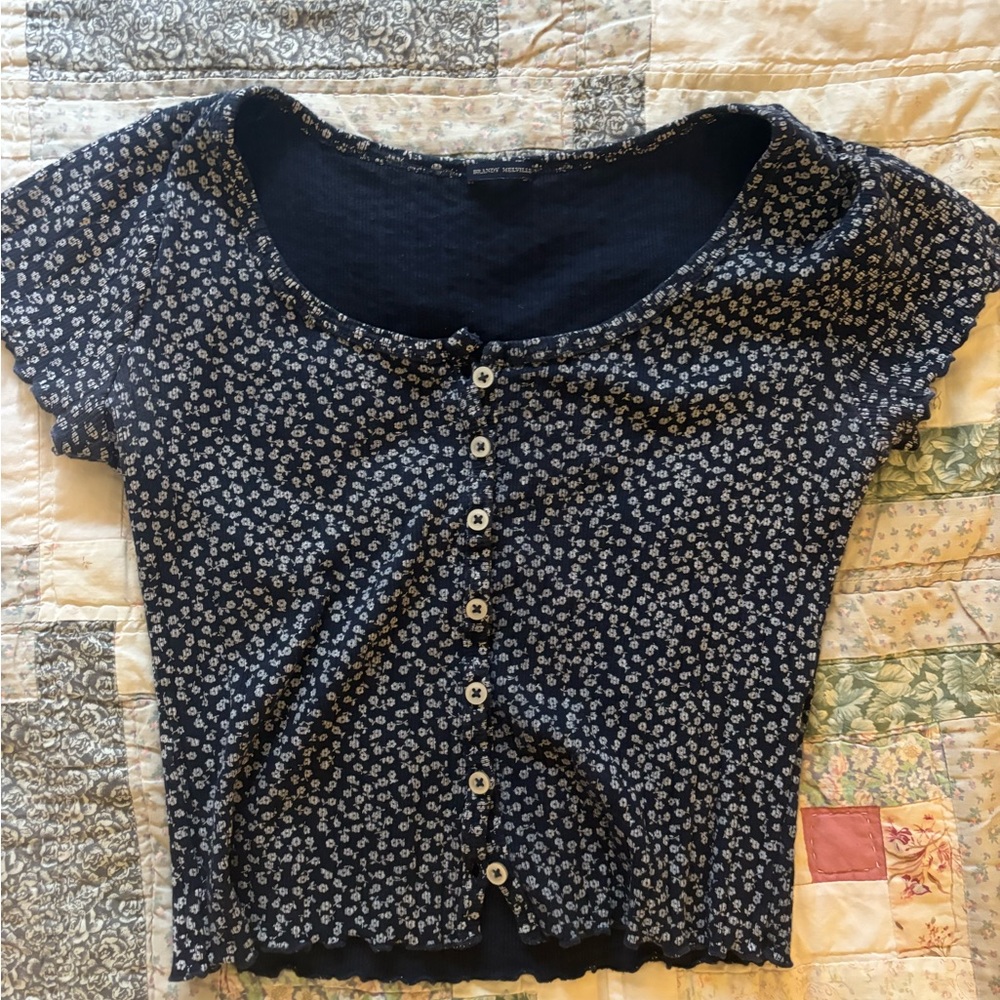 Brandy Melville Navy Floral Button-Down Shirt